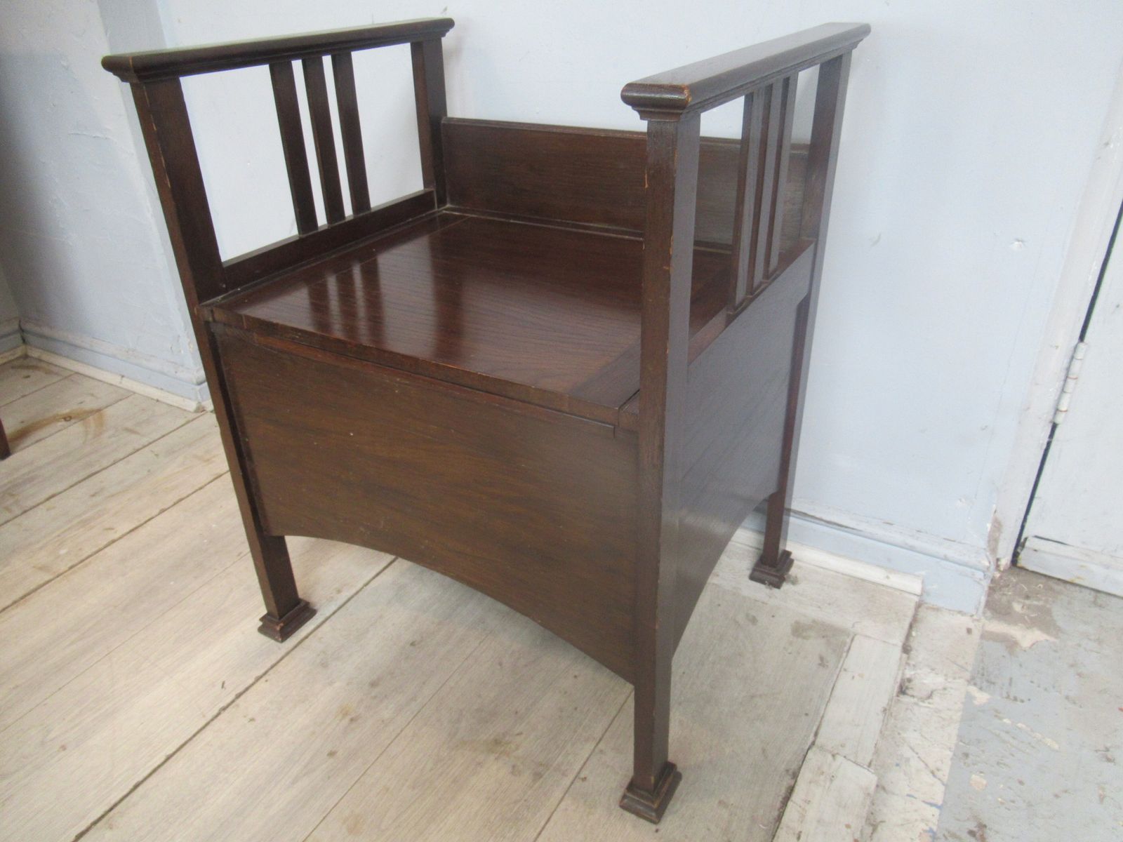 Furniture Edwardian  Oak Bench Seat / Commode. photo