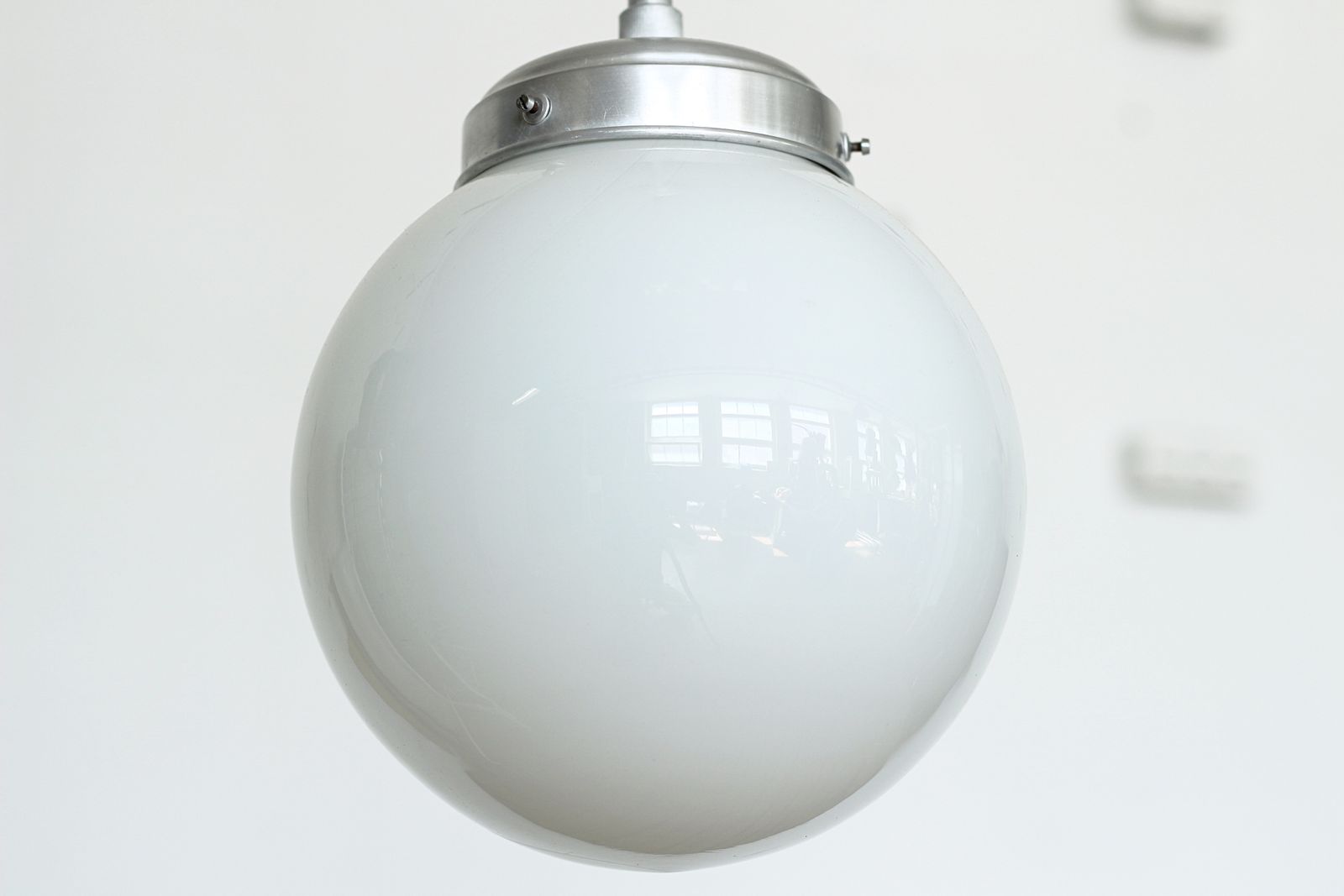 Vintage Industrial Art Deco Bauhaus Globe Opal Glass Aluminium Lamp Light Pendant photo 130.0