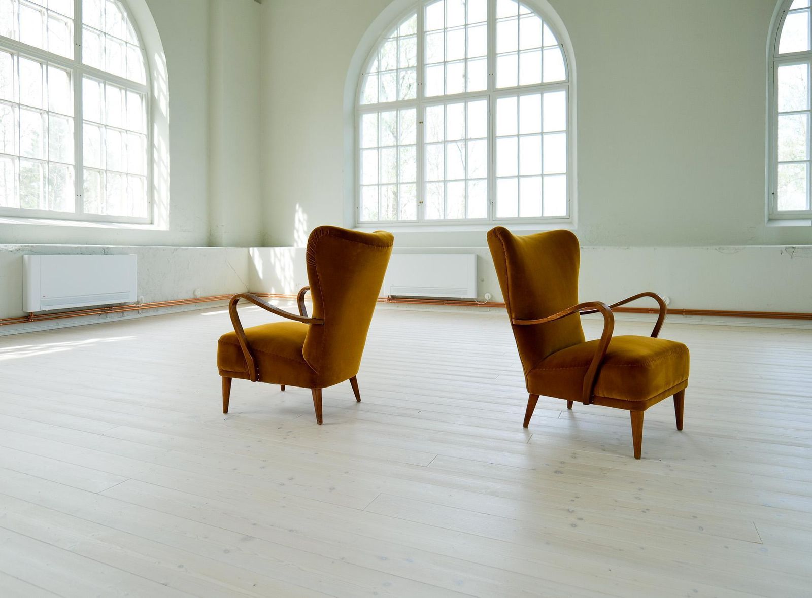 Scandinavian Modern Art Deco Lounge Chairs In Velvet Sweden 1940s photo vintage