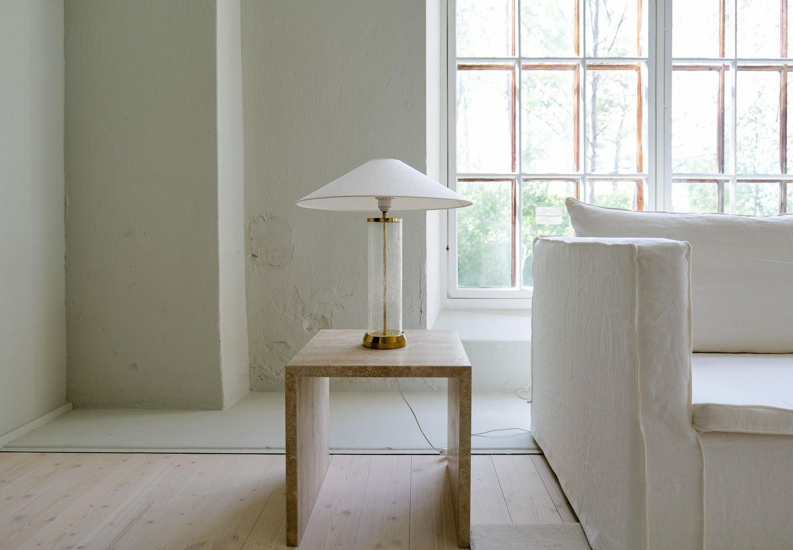 Midcentury Modern Glass And Brass Table Lamp Bergbom B 019 Sweden 1960s photo for sale