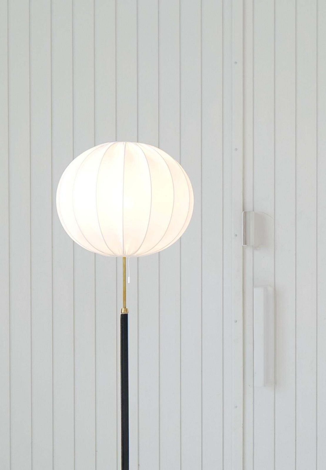 Mid Century Brass Black Leather Floor Lamp Falkenbergs Belysning, Sweden, 1960s photo vinterior