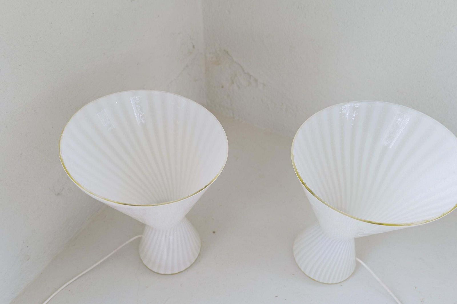 Lighting Pair Of Large Large Classic White Murano Table Lamps Italy 1970s photo