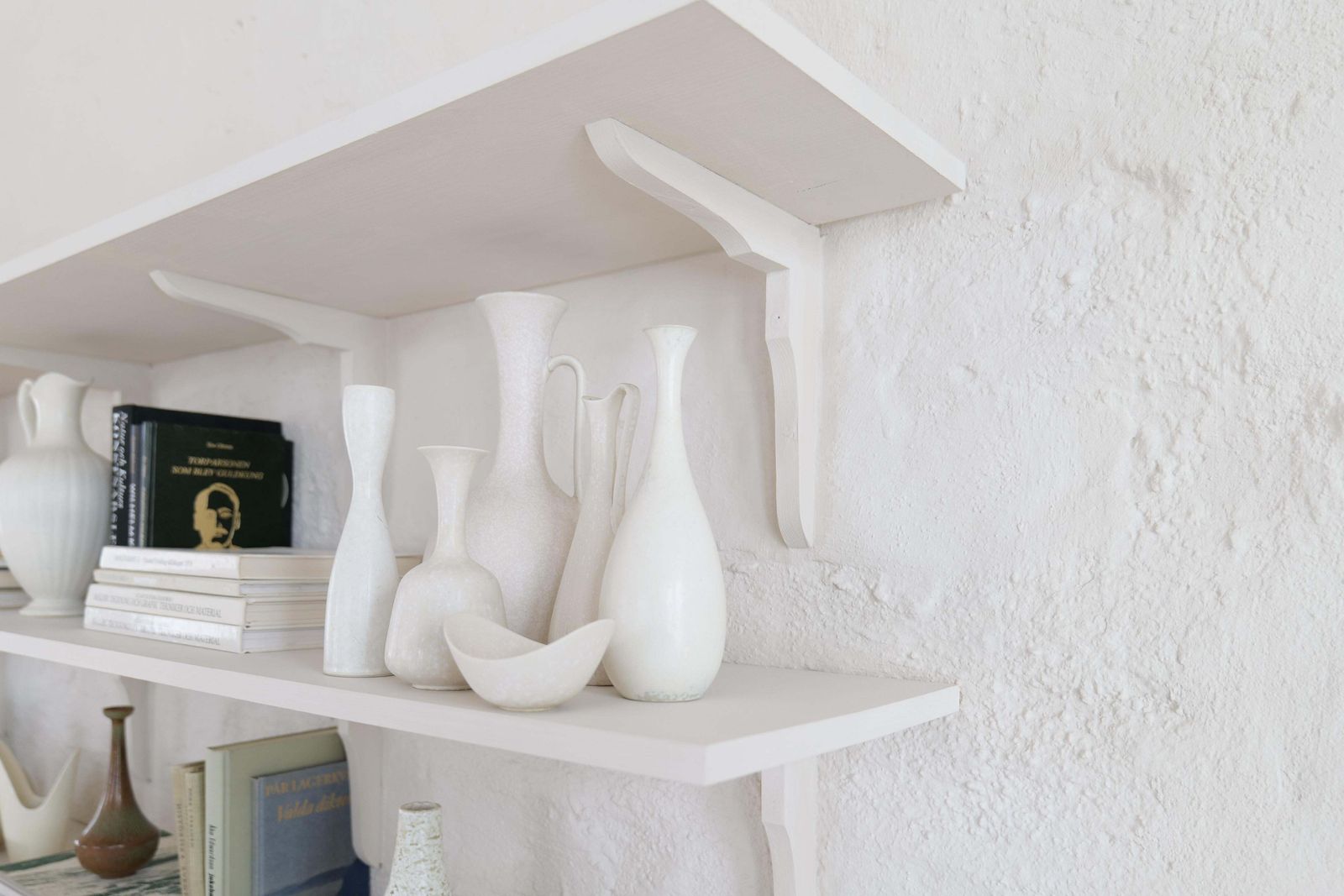 Midcentury Modern Groupe Of 6 White And Grey Vessels Rörstrand Sweden 1950 photo furniture