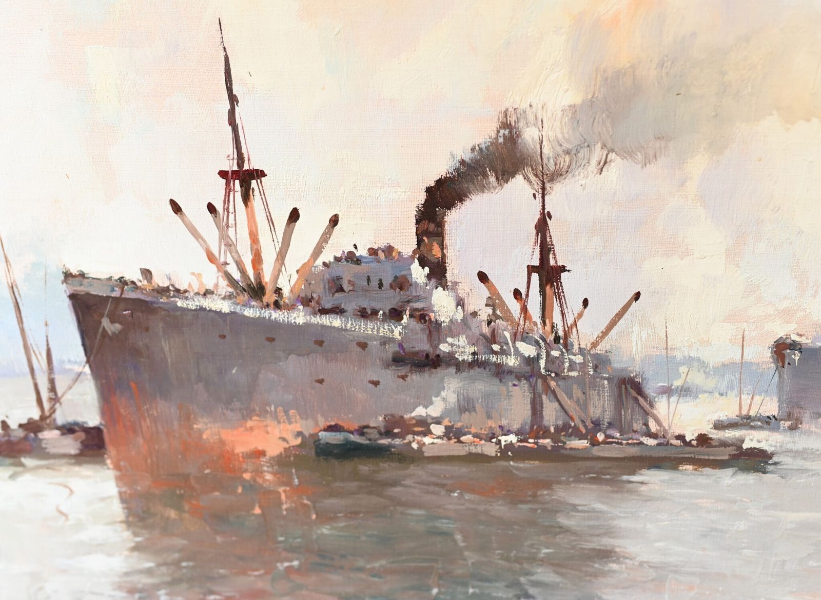 Oil Painting Ostend Maritime Ship Signed Pauwels Antique Art photo vinterior