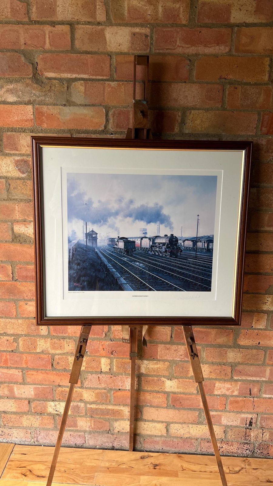 Large Signed Framed Railway Print 'Sandringham Sunset' By Malcolm Root (1988) – Steam Locomotive Art