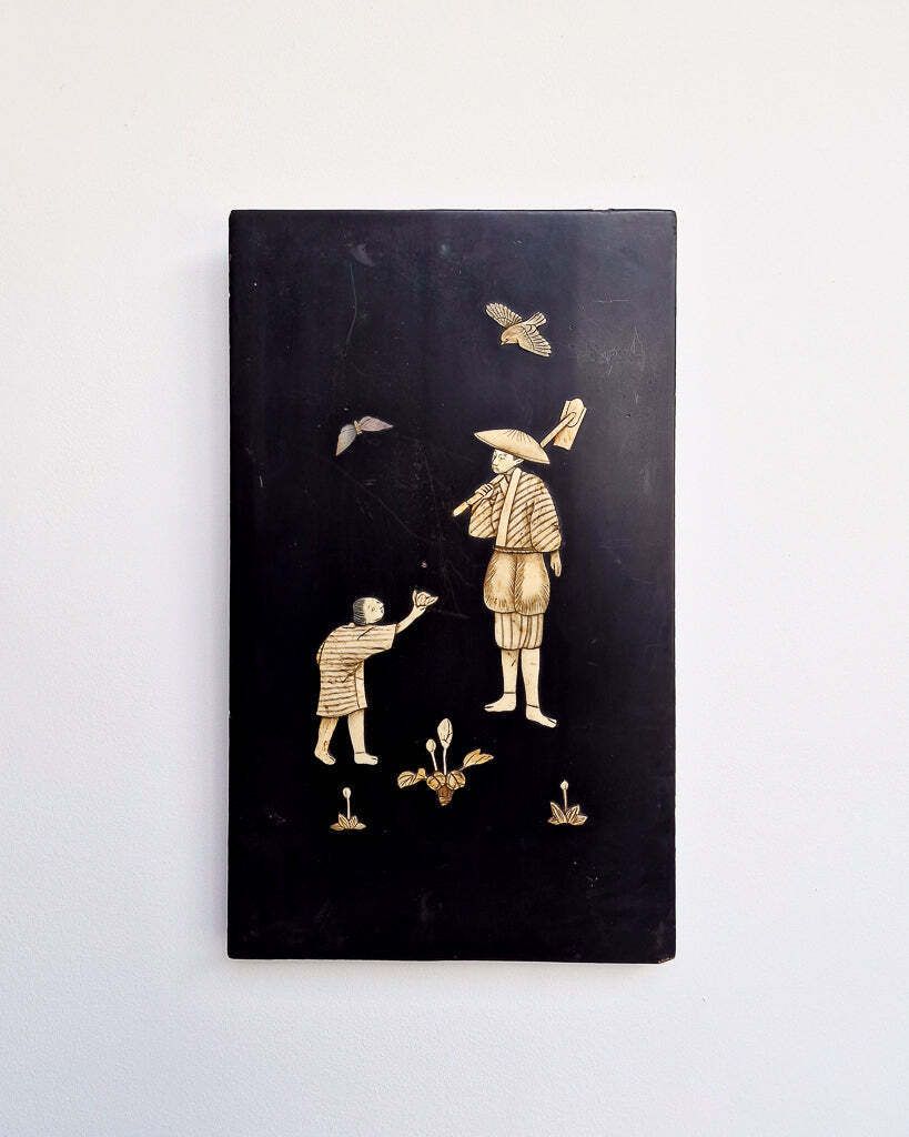 Antique Japanese Shibayama Lacquer Wooden Panel / Wall Art photo Art