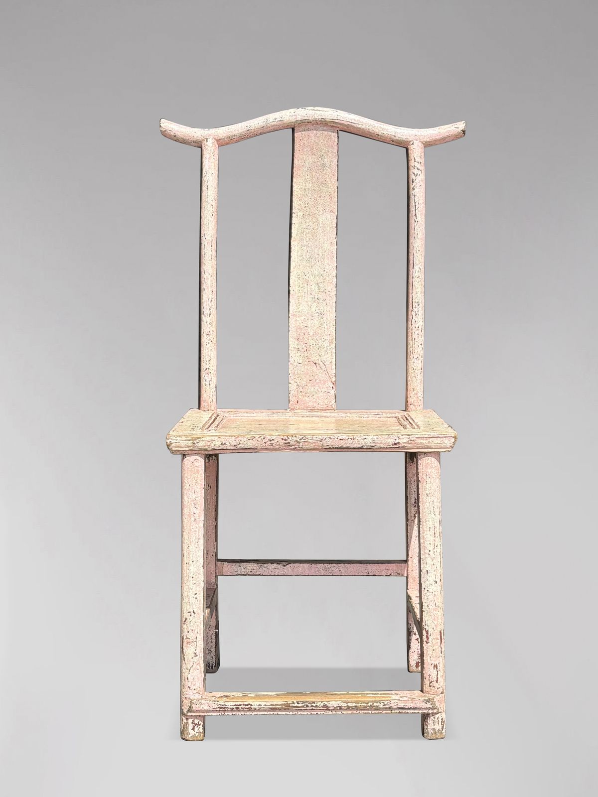 Pair Of 19th Century Pink Painted Chinese Yoke Back Chairs photo vinterior