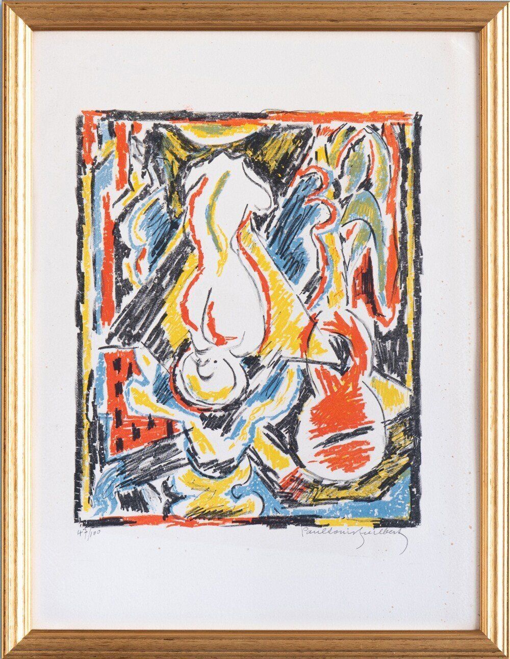 Paul Louis Guilbert, Still Life With Statue, Lithograph On Paper, Midcentury photo vinterior