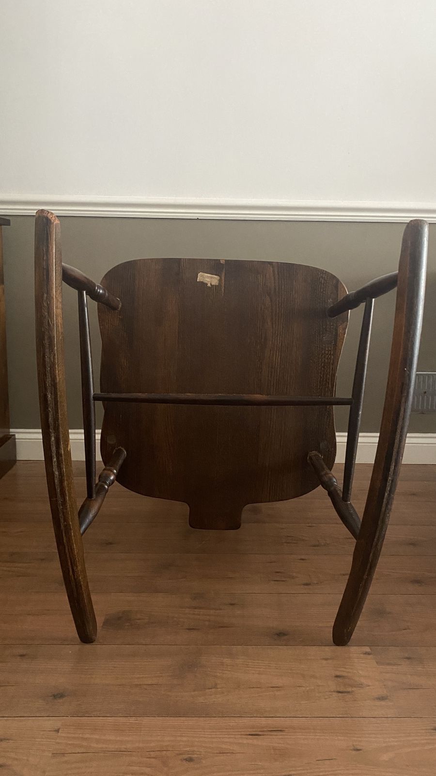Vintage Wheel Back Rocking Chair Oak Wooden Dark Stain Farmhouse Cottage photo vintage