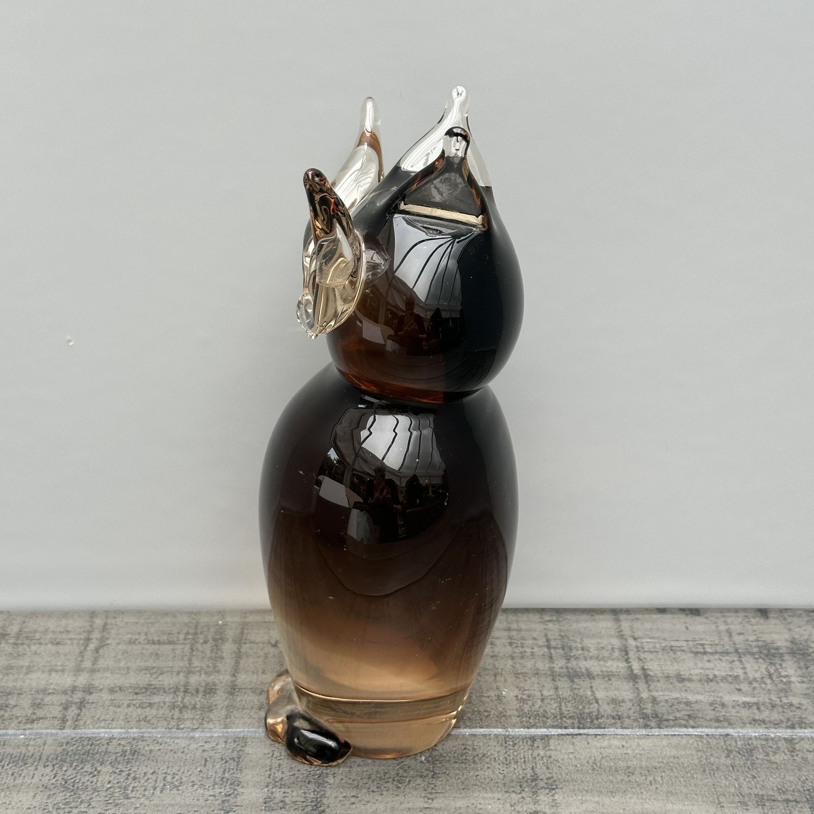Mcm Murano Style Owl Handcrafted Amber Brown Large Glass Sculpture Paperweight photo vinterior