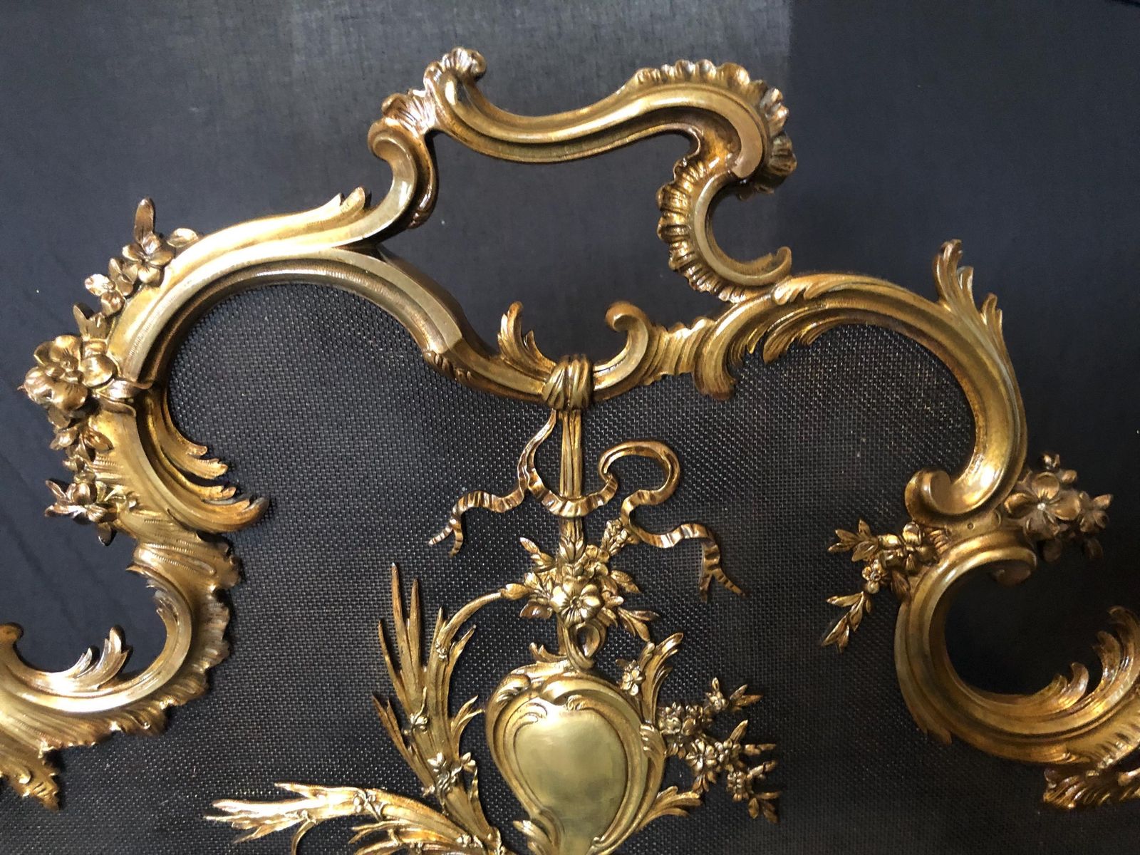 Rare Antique French Baroque Ornate Brass Fireplace Screen Guard photo for sale