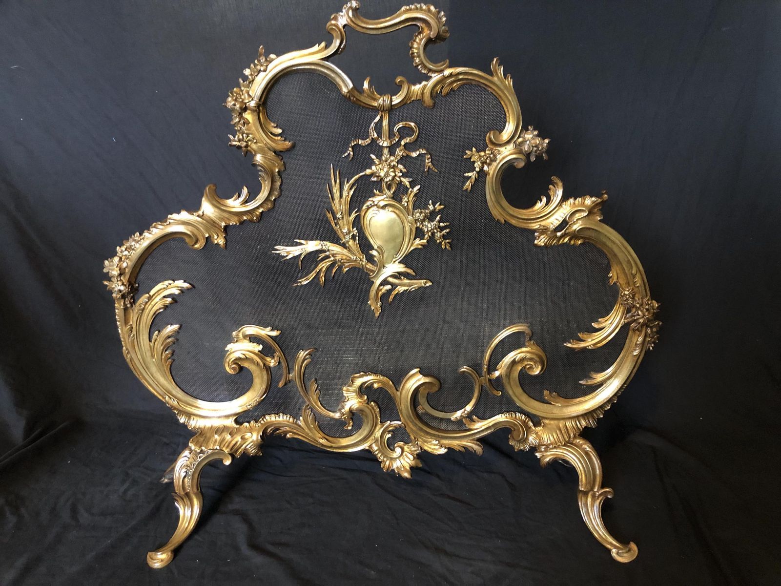 Rare Antique French Baroque Ornate Brass Fireplace Screen Guard photo buy