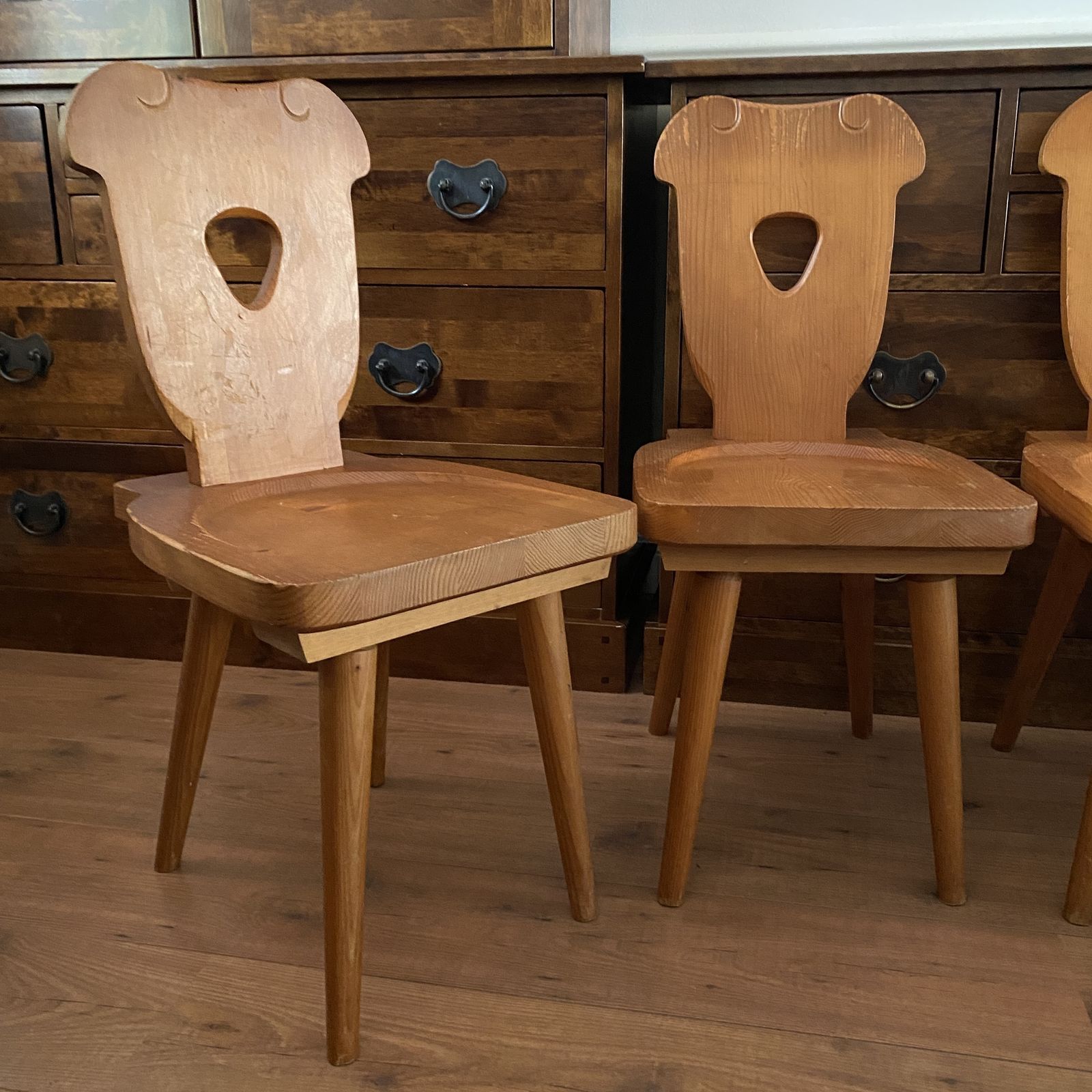 Polish 1970s Zydel Redyk B Alpine Tavern Style Wooden Dining Chairs Rustic Pine