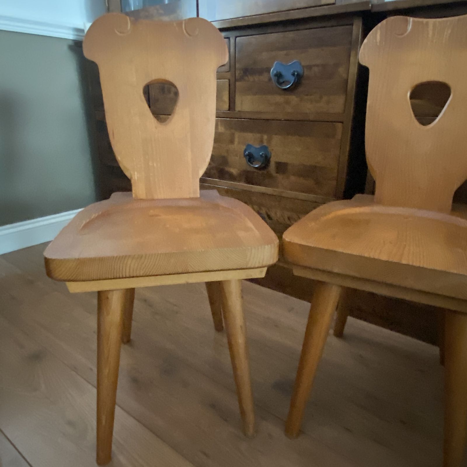 photo for sale Polish 1970s Zydel Redyk B Alpine Tavern Style Wooden Dining Chairs Rustic Pine