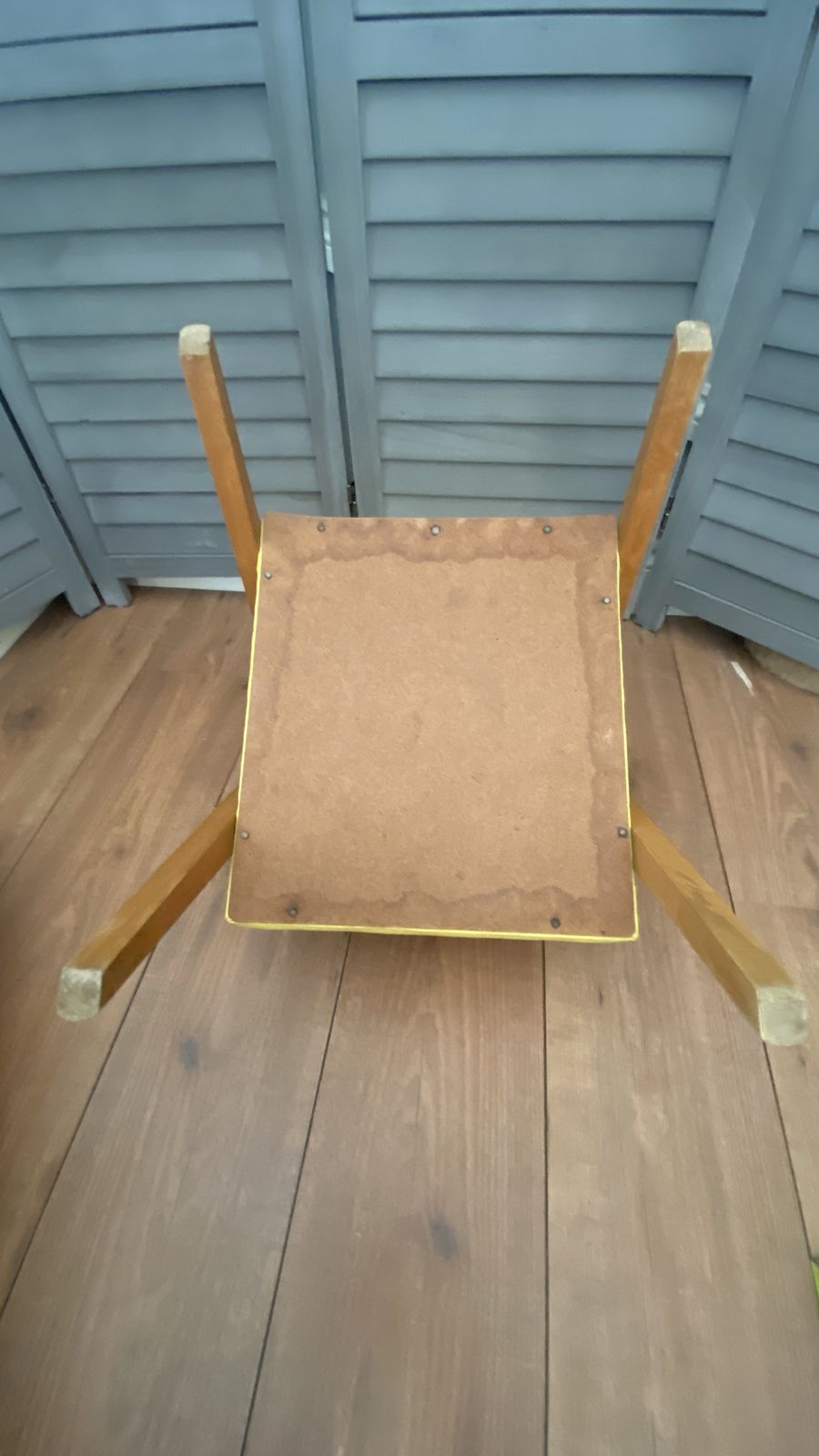photo buy Vintage Mcm Danish Style Childs Chair Small Wooden Frame Yellow Vinyl