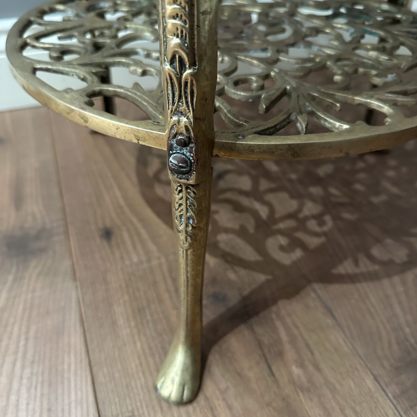 Garden Decor Vintage Ornate Brass 2 Tier Jardiniere Plant Stand Side Table Lion Claw Cherubs photo