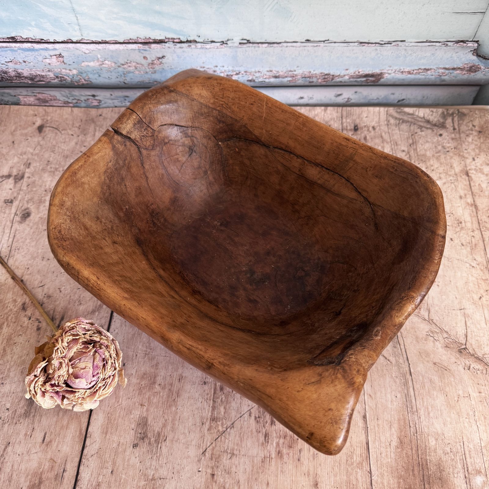 French Antique Diagonal Wooden Bowl photo for sale
