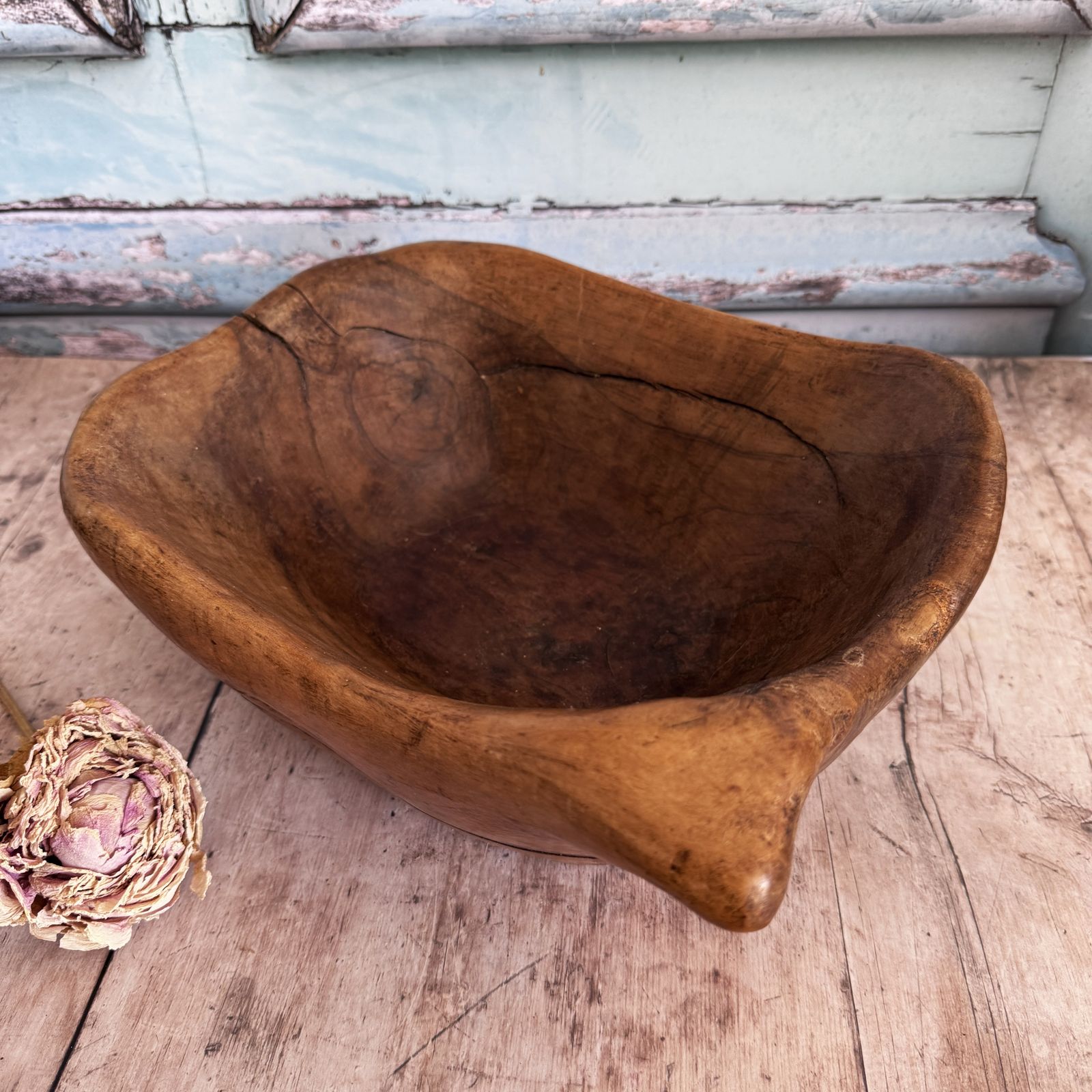 French Antique Diagonal Wooden Bowl