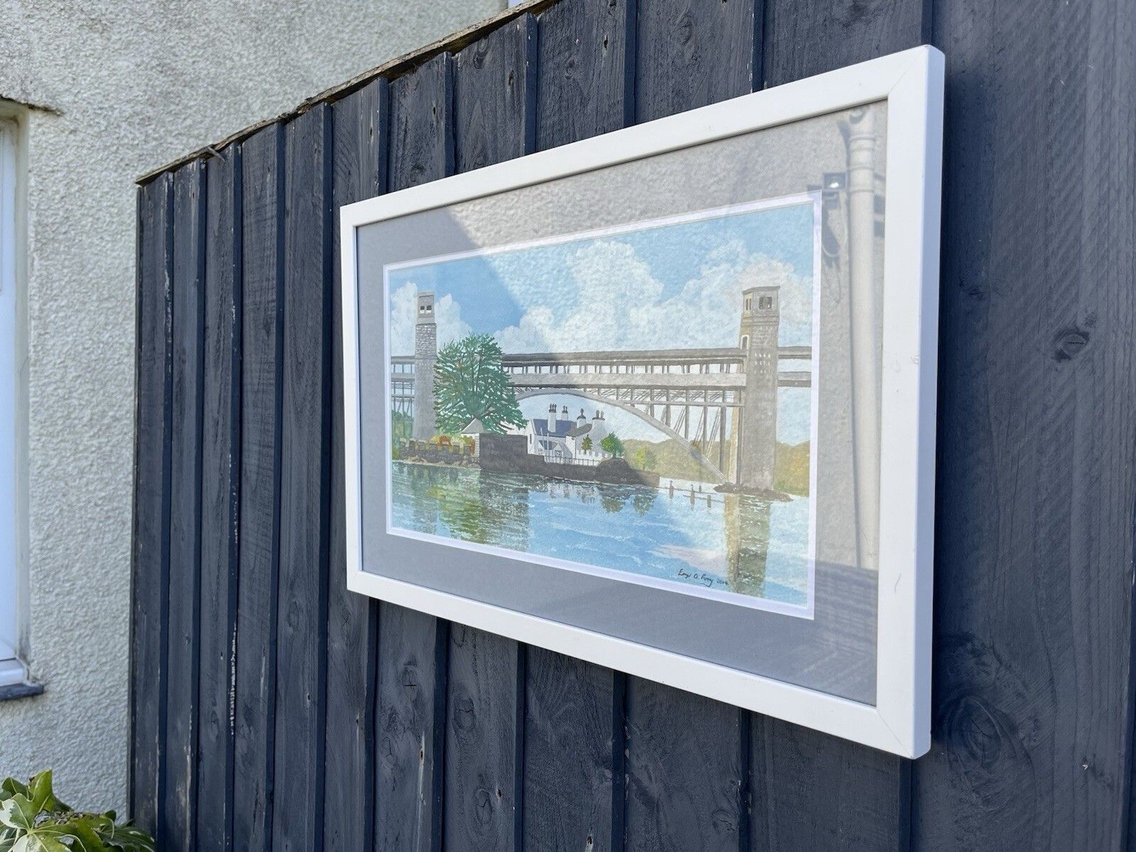 Original Framed Watercolour Painting Britannia Bridge Menai Straits Anglesey photo for sale
