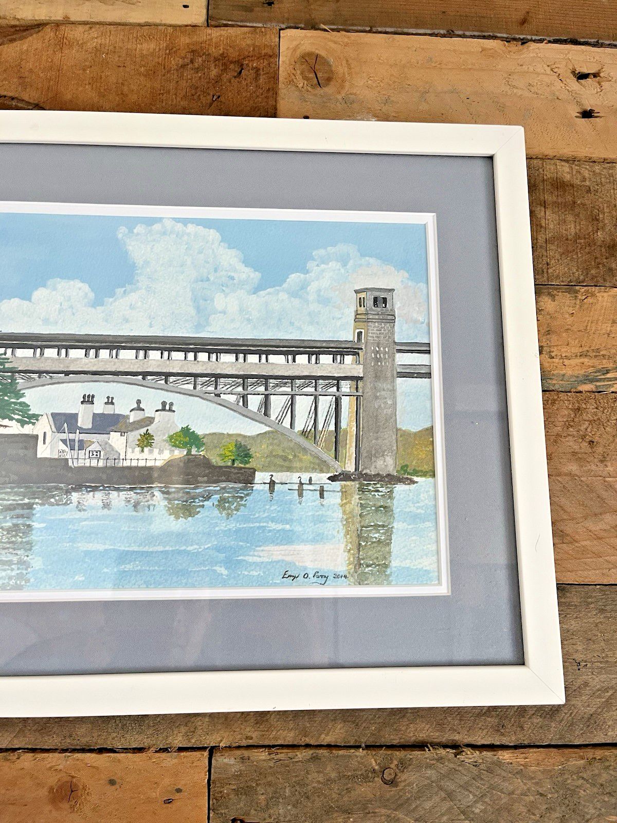 photo vinterior Original Framed Watercolour Painting Britannia Bridge Menai Straits Anglesey