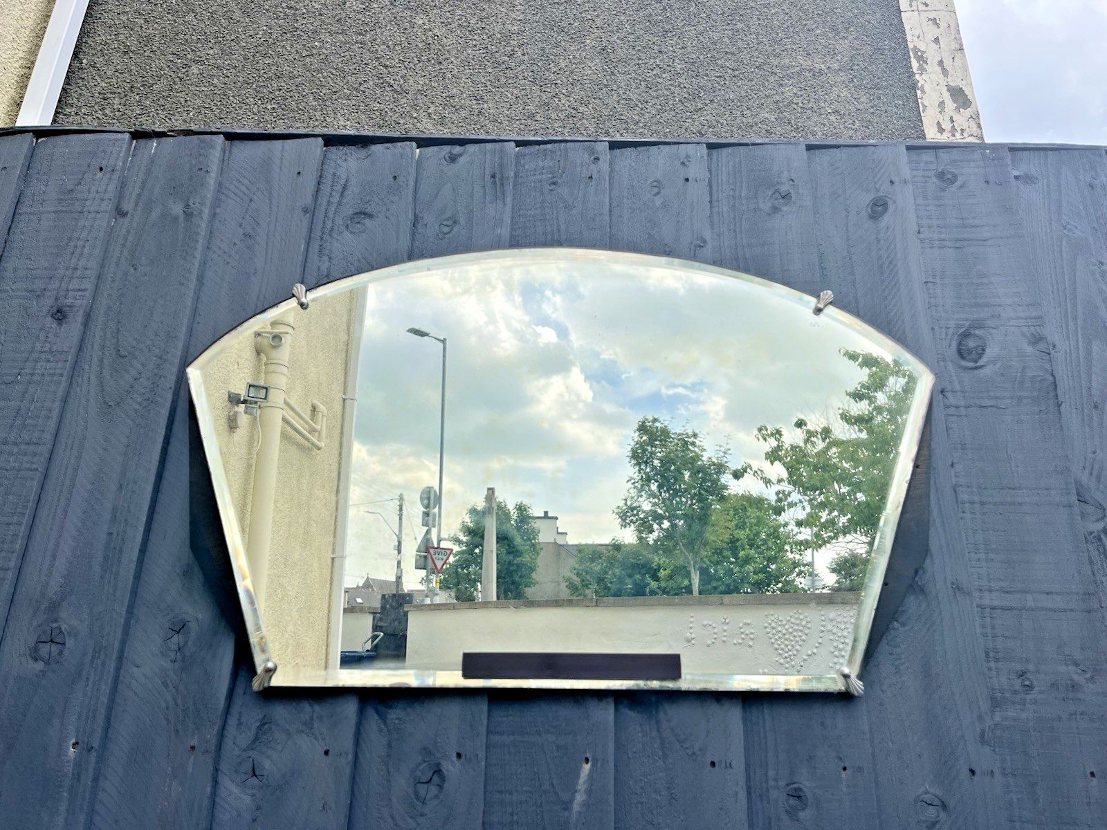 Antique Art Deco Fanned Bevelled Over Mantel Wall Hall Mirror Scallop Shell Clip photo for sale