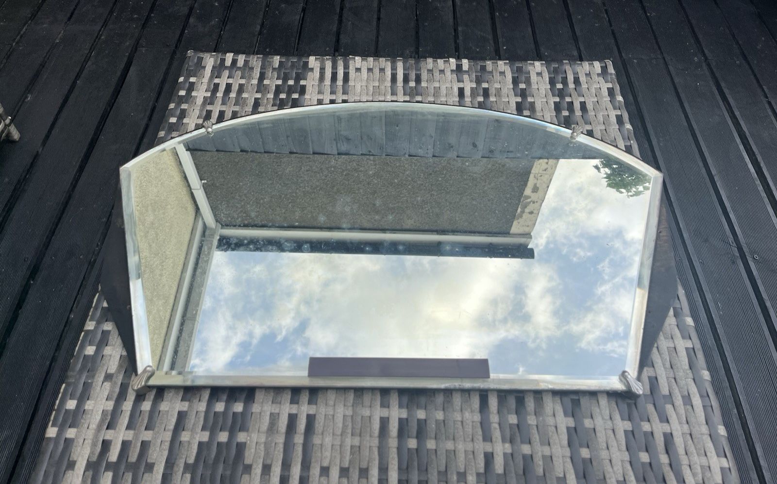 Antique Art Deco Fanned Bevelled Over Mantel Wall Hall Mirror Scallop Shell Clip photo vinterior