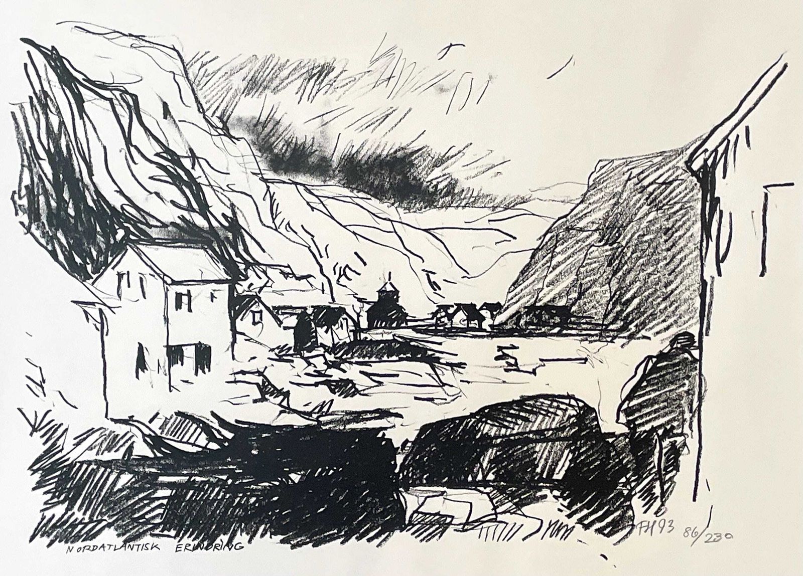 Original Vintage Abstract Postmodern Print From 1993 By Danish Artist Frank Hammershøj With Motive Of Landscape From The Faroe Islands photo furniture