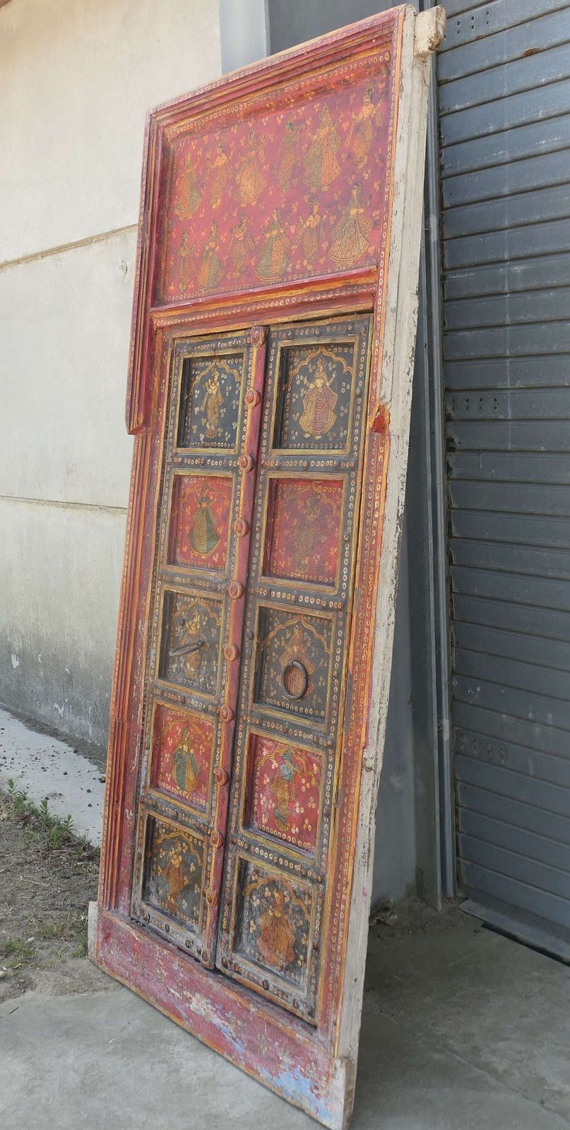 Vibrant Indian Painted Doors In Original Frame, Wall Art photo vinterior