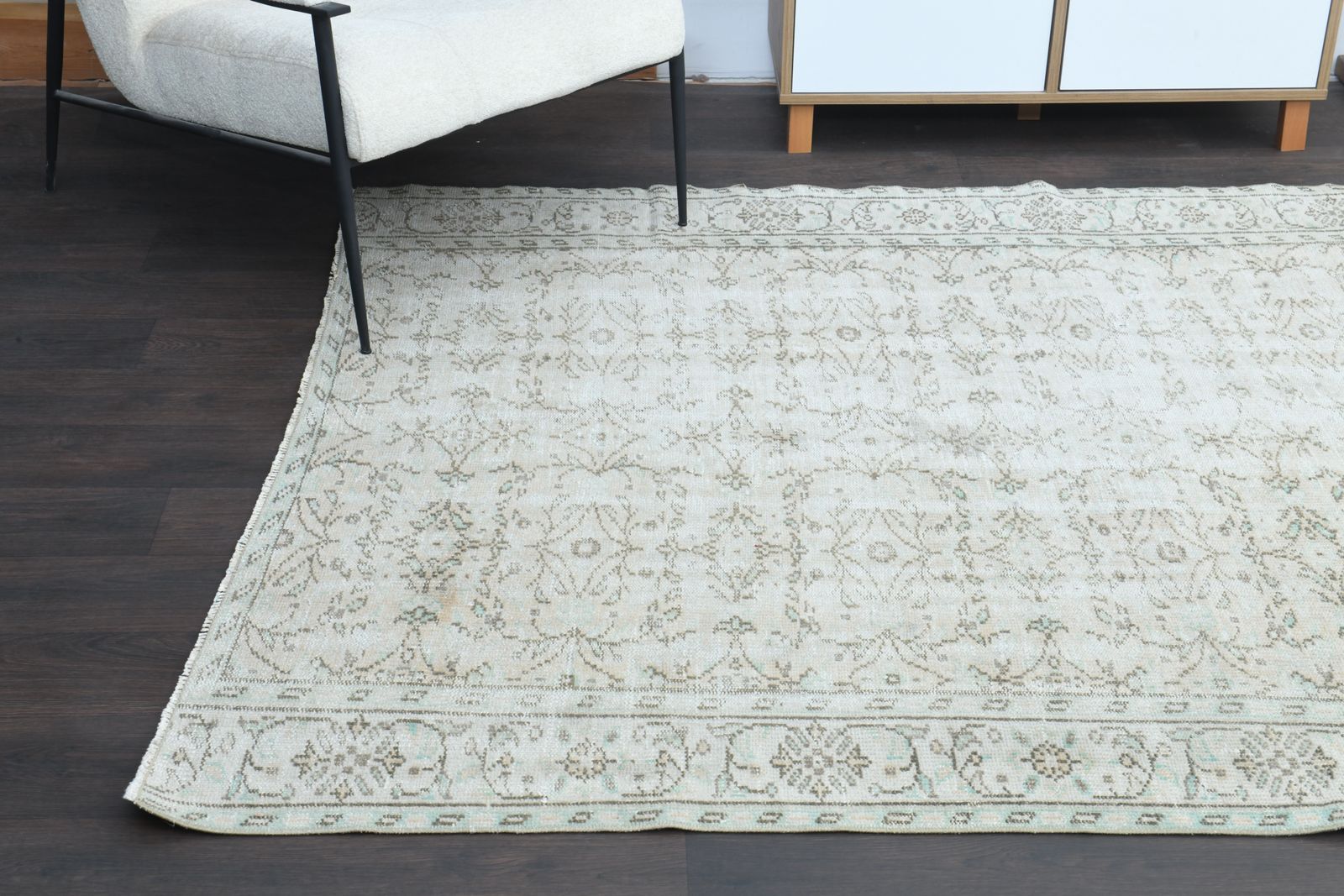 1960's Original Vintage Faded Green Beige Color Area Rug, Wool Oushak Carpet, Handmade Turkish Area Rugs, Living Room Decor, Bedroom Decor, Washable photo 822.0