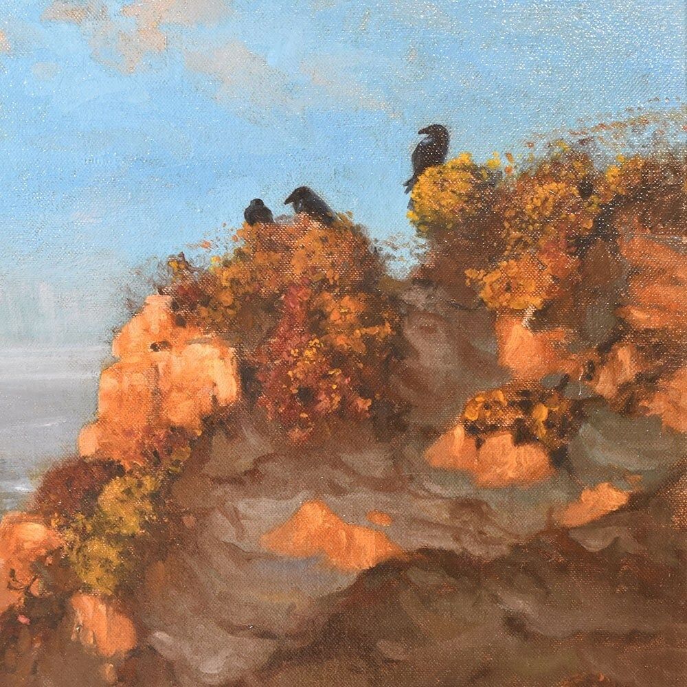 Antique Painting, Marine Painting, Large Marina With Black Ravens, 20th Century. (Qm606) photo Art