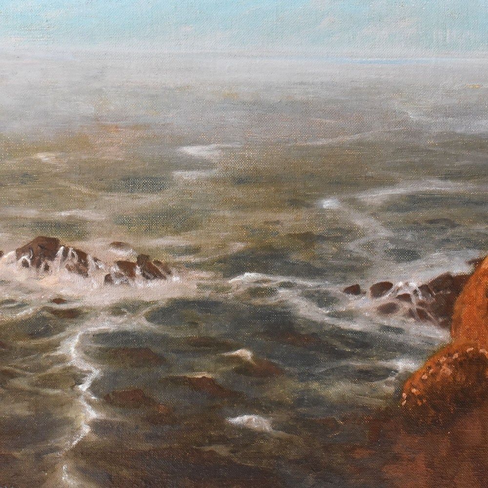 Antique Painting, Marine Painting, Large Marina With Black Ravens, 20th Century. (Qm606) photo vinterior