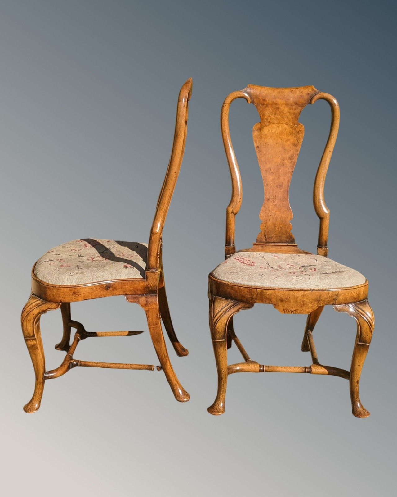 Fine Pair Of Queen Anne Walnut Chairs By Charles Tozer photo vintage