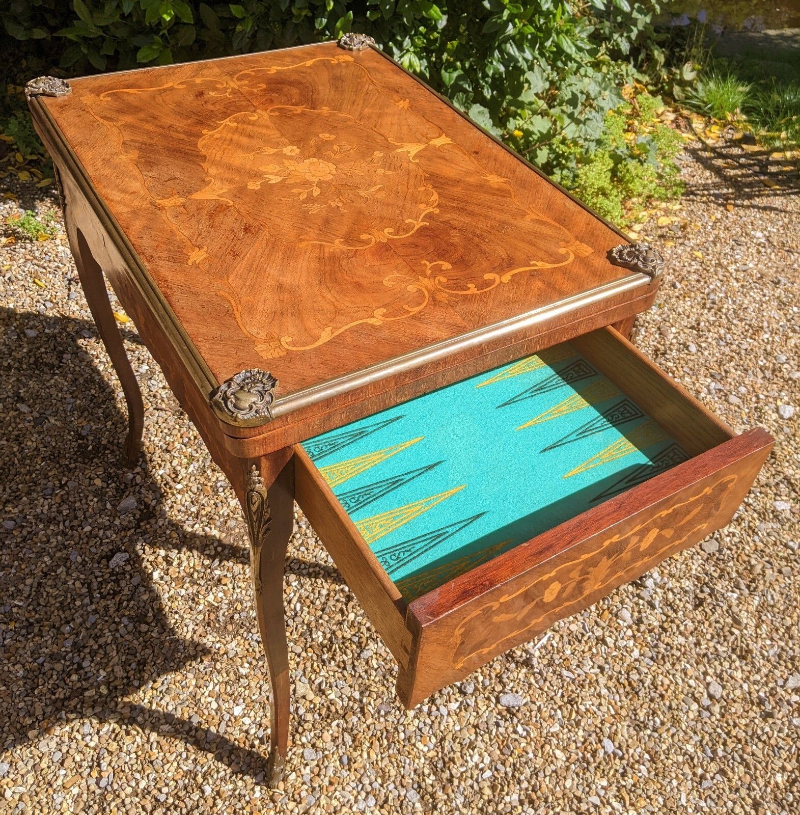 photo furniture Antique French Walnut Parquetry Card Table 19th Century Backgammon