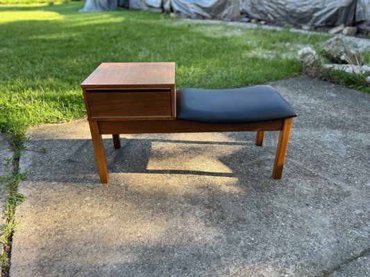 Vintage Teak Telephone Bench With Vinyl Seat, 1960s photo furniture