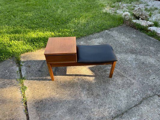 Vintage Teak Telephone Bench With Vinyl Seat, 1960s photo for sale