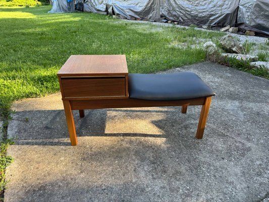 Vintage Teak Telephone Bench With Vinyl Seat, 1960s photo Furniture