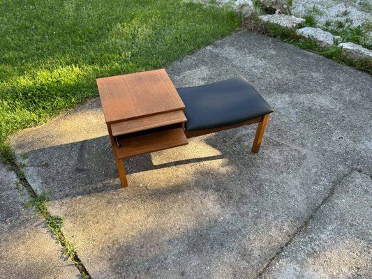 Vintage Teak Telephone Bench With Vinyl Seat, 1960s photo vinterior