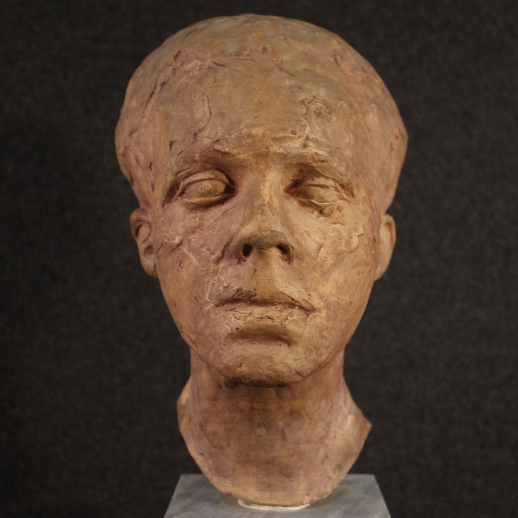Terracotta Sculpture With Marble Base From The 20th Century photo Art