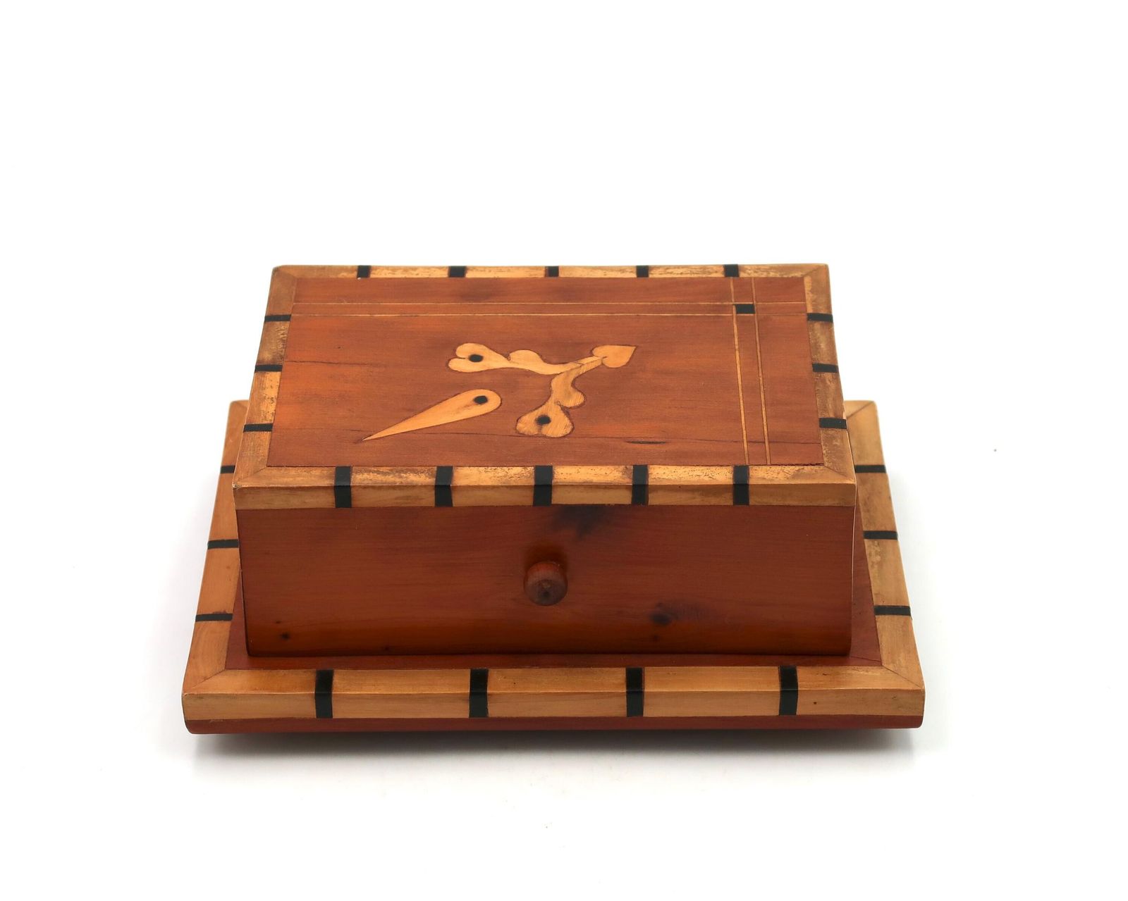 French Wood Marquetry Cigarette Dispenser, 1950s / Desk, Men Gift, Smoker, Box, Storage photo for sale