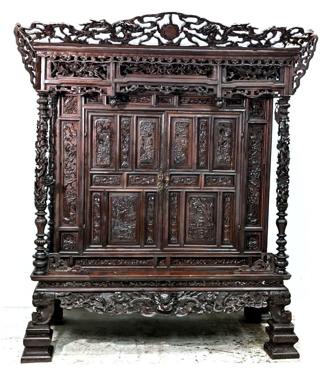 Large Indochinese Cabinet With Exotic Wood Dragon Decoration photo furniture