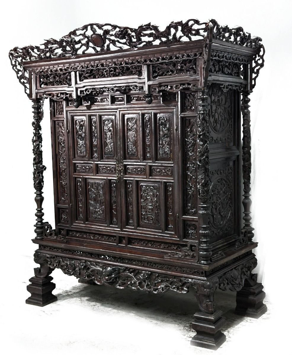 Large Indochinese Cabinet With Exotic Wood Dragon Decoration photo Furniture