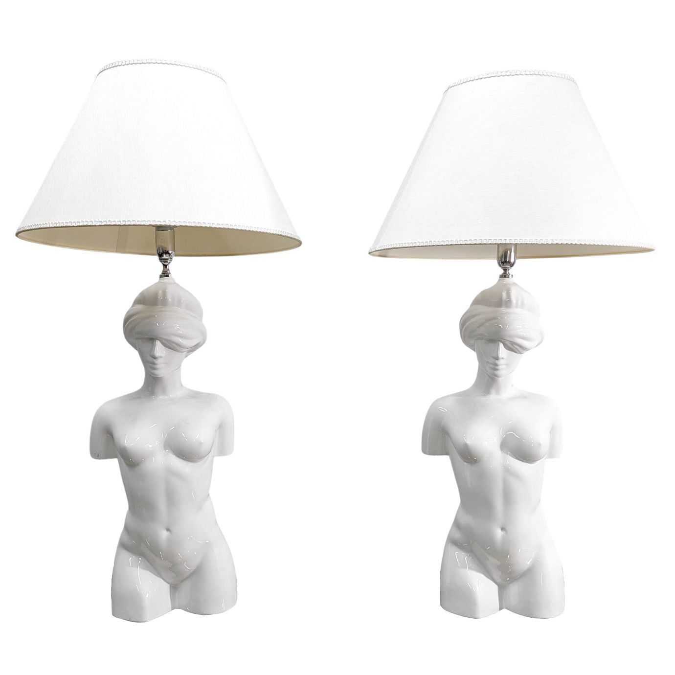 Pair Of Anthropomorphic Capodimonte Porcelain Lamps By Giulio Ciniglia