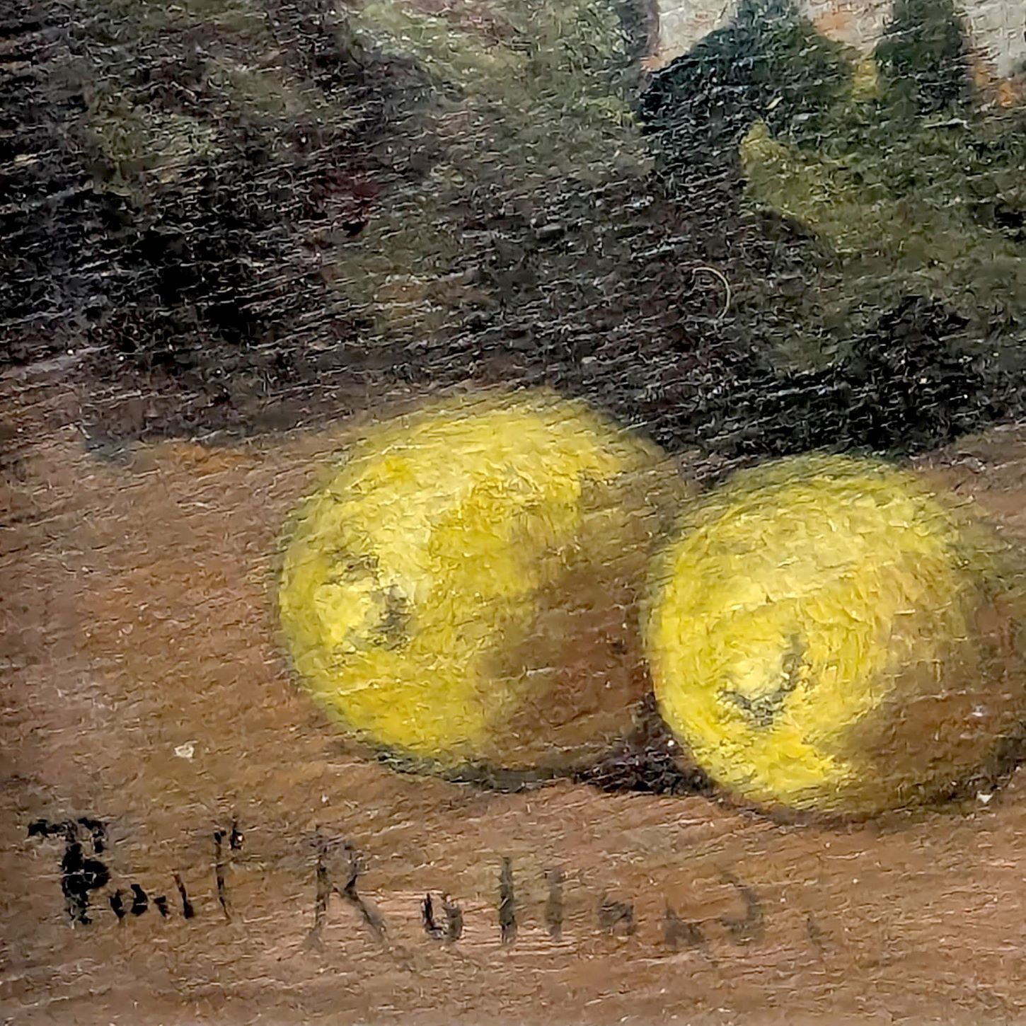 Paul Rolland (Active Mid 20th Century) Still Life With Flowered Pitcher, Lemons And Blue Drapery photo Art