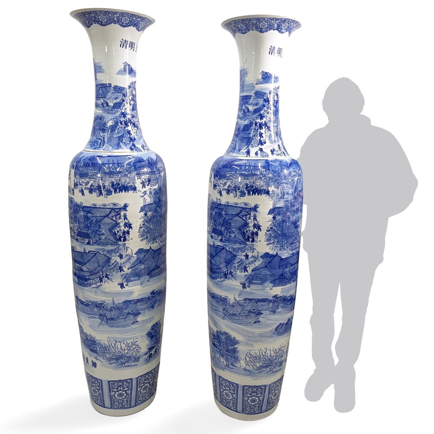 Important Pair Of Blue And White Porcelain Baluster Vases – China, 20th Century