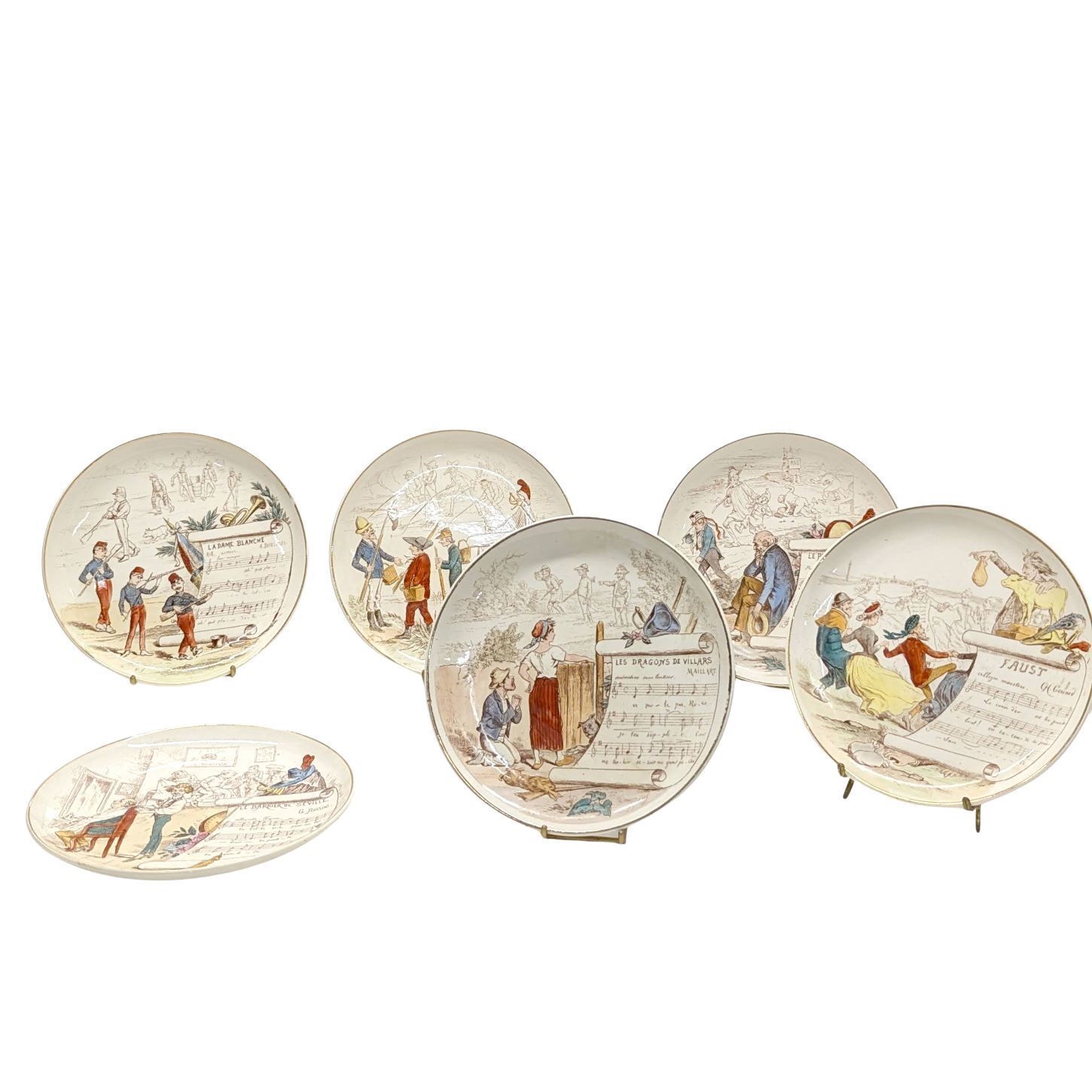 Rare Set Of Six Illustrated Plates – “Musical Subjects” France, Creil Montereau (Attributed), Circa 1880 1900