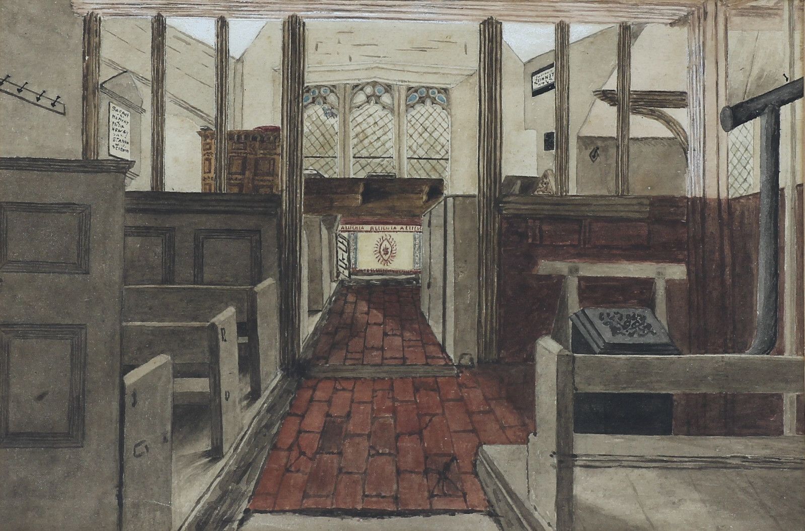 Unsigned Watercolour Of Dale Abbey Church photo furniture