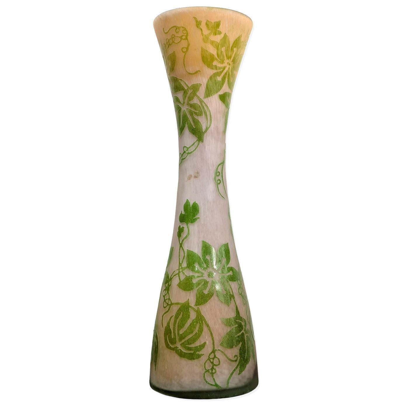 Elephant Foot Vase In Glass Paste With Orange And Green Floral Decoration