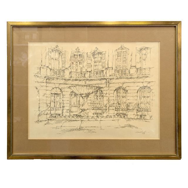 Pen Drawing Or Lithograph Representing One Of The Famous Fountains Of Aix En Provence