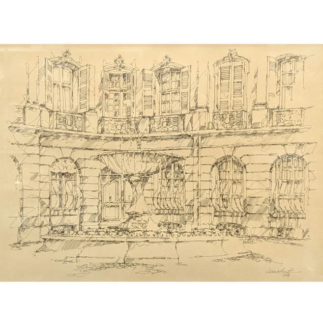 Pen Drawing Or Lithograph Representing One Of The Famous Fountains Of Aix En Provence photo furniture