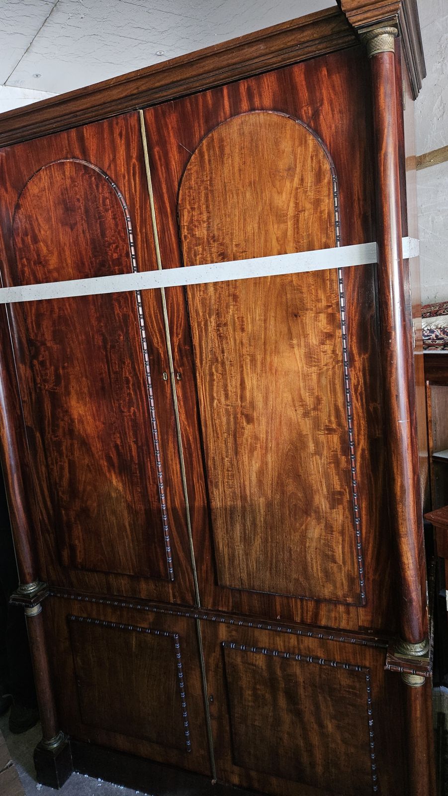 Magnificent Early 19th Century Regency Flame Mahogany Wardrobe With Brass Detailing photo furniture